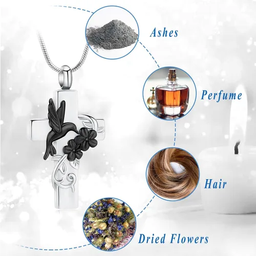 Miniatura 3 de Cross Hummingbird Urn Necklace for Ashes Flower Ashes Pendant Memorial Necklace Cremation Jewelry Ashes Keepsakes Necklace Gift for Loss of Loved