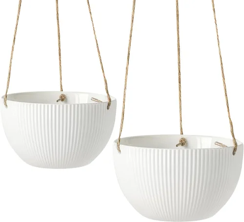 UBEE Macetas colgantes de cerámica para interiores y exteriores, maceta colgante de 7.5 pulgadas + 6.5 pulgadas para plantas, cesta colgante para
