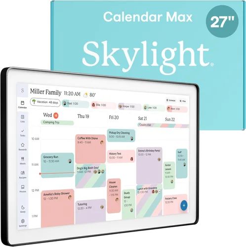 Skylight Calendar Max: Calendario digital inteligente de 27 pulgadas y tabla de tareas, organizador familiar con pantalla táctil interactiva, Carbón