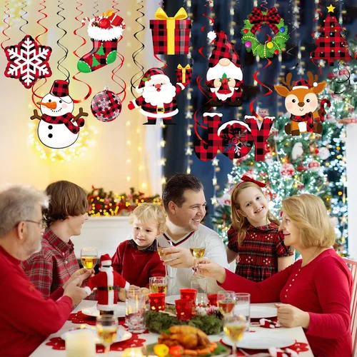 Miniatura 5 de Sumind Juego de 30 decoraciones navideñas para colgar en el techo, muñeco de nieve y alce, letrero de aluminio para colgar, decoración de interiores