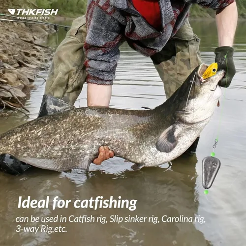 Miniatura 4 de THKFISH Pesas de pesca, sin rollo, pesos de plomo, sin enganches, fregaderos planos en línea para plataformas de pesca de gato, agua salada y agua