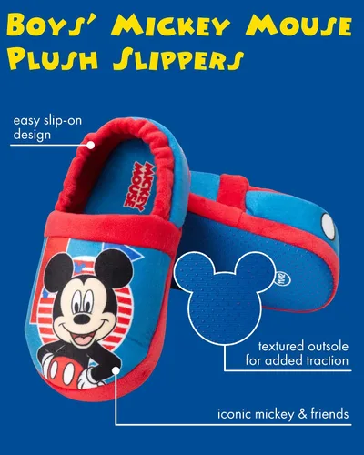 Miniatura 2 de Disney Pantuflas de Mickey Mouse para niños, acogedoras pantuflas de felpa mullidas antideslizantes, antideslizantes para niños (bebéniño pequeño)