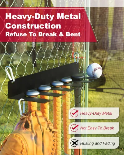 Miniatura 2 de Estante para murciélagos: soporte para bates de béisbol y sóftbol montado en la pared, almacenamiento de metal resistente para 10 murciélagos