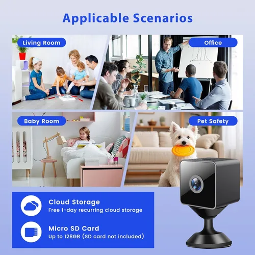 Miniatura 7 de Mini cámara de seguridad inalámbrica 2026 1080P HD pequeña magnética para el hogar WiFi micro cámara niñera con detección de movimiento, 3-Negro