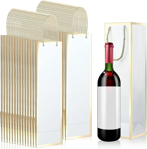 Miniatura 8 de Mimorou Paquete de 50 bolsas de regalo de vino a granel, bolsas para botellas de vino con asas, 13.8 x 3.8 x 3.8 pulgadas, reutilizables, con Negro