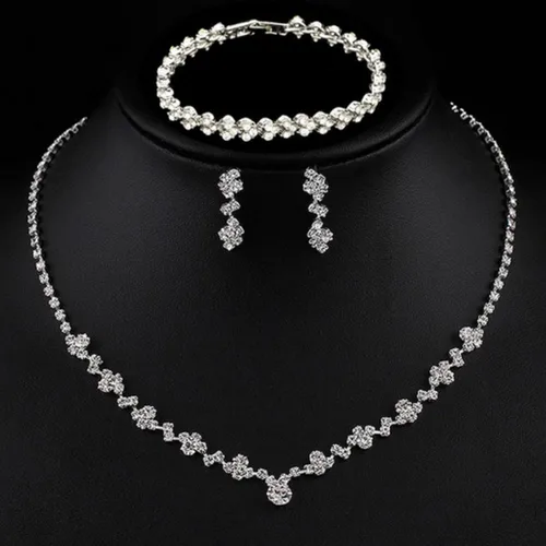 Miniatura 3 de Tatibana Crystal Wedding Jewelry Set, Silver Necklace Earrings Bracelet Crystal Bridal Wedding Jewelry Sets for Brides Bridesmaid Prom Costume