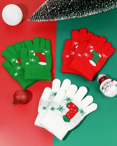 Miniatura 44 de Hicdaw 6 pares de guantes de invierno para niños, guantes de punto elásticos y cálidos para niños o niñas