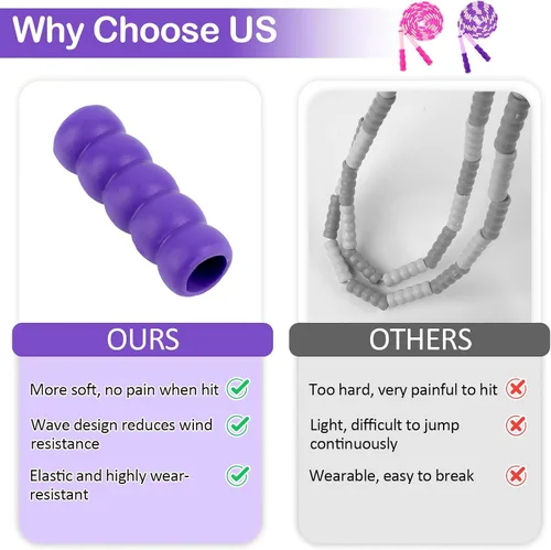 Miniatura 3 de Jump Rope for Kids, Adjustable Jump Ropes for 4 5 6 7 8 10 12, Tangle Free Jumping Rope Age 8-12, Segmented Soft Beaded Skipping Rope for Women