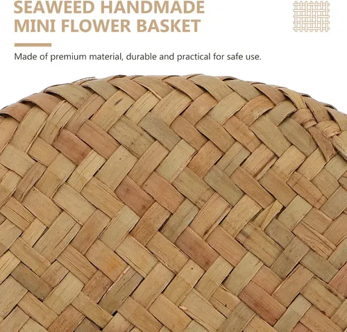 Miniatura 2 de Zerodeko Cesta de pastos marinos con tapa, cesta de flores tejida a mano con tapa, estante de mimbre, caja de almacenamiento pequeña, caja de regalo