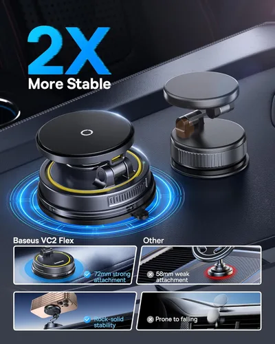 Miniatura 3 de Baseus Aspiradora de 15 W para cargador Magsafe de montaje en automóvil, ventosa de 119 libras, 720°, ajustable, soporte para teléfono celular