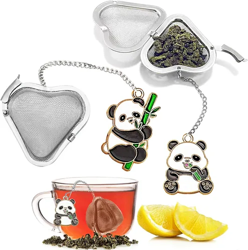 Miniatura 5 de 2 piezas de té de hojas sueltas más empinadas, lindo colador de té, infusor de té en forma de corazón de acero inoxidable, bola de té para regalos