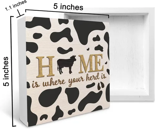 Miniatura 6 de Cartel de madera con estampado de vaca, decoración de caja de madera con texto en inglés "Farm Inspiration" con texto en inglés "Farm Inspiration