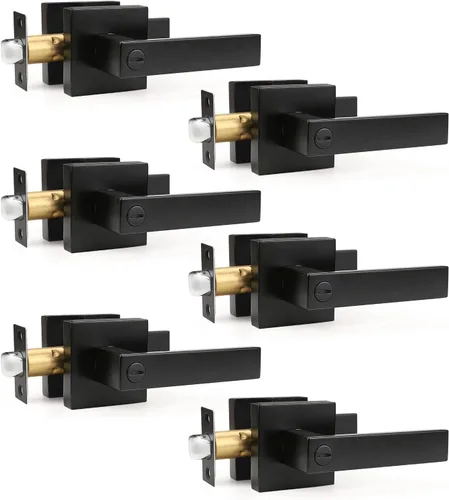 Miniatura 37 de Gobrico 1 paquete de manijas cuadradas de privacidad para puerta en acabado negro mate, manijas interiores sin llave, reversibles para puertas