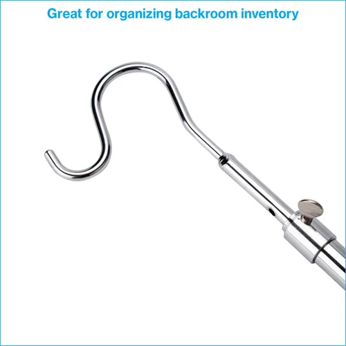 Miniatura 2 de SSWBasics Gancho cromado para ropa, poste de gancho cromado duradero, gancho ajustable de alto alcance para ropa, poste de gancho de metal