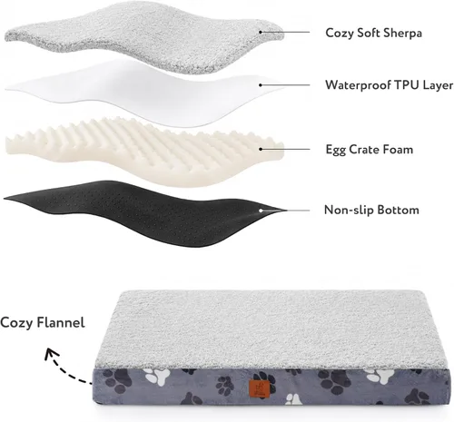 Miniatura 2 de Cama ortopédica impermeable para perros grandes y medianos de 35 x 22 pulgadas - Cama de espuma tipo cartón de huevos para jaula de mascotas