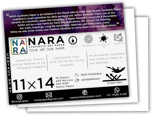 Miniatura 19 de Papel de Tinta de Alcohol NARA Blanco 12 pulgadas x 9 pulgadas (12"x9") 275 micrones/200 GSM Papel Mediano 10 Hojas Papel para Pintura