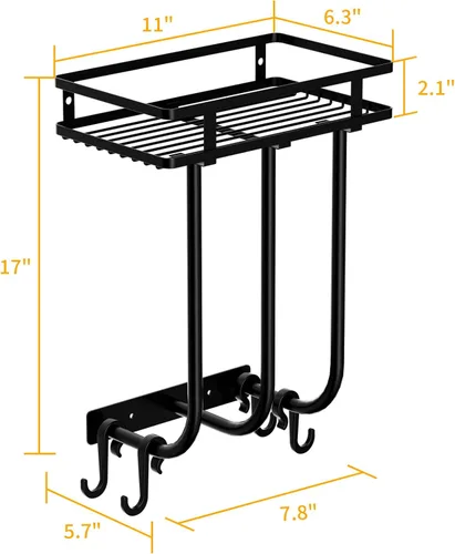 Miniatura 7 de Toalleros para baño, toallero montado en la pared con estante de metal y 4 ganchos para colgar, estante de toallas para baño pequeño, puede contener