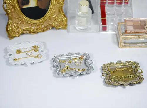 Miniatura 3 de Funly mee Pequeño plato antiguo baratija bandeja de joyería vintage, soporte de anillo (blanco)