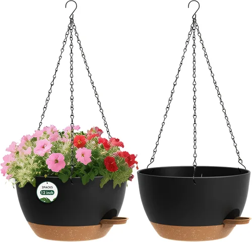 Miniatura 11 de Paquete de 3 10 macetas colgantes con cadenas, macetas de plástico de riego automático para plantas de interior y exterior, diseño de cadena