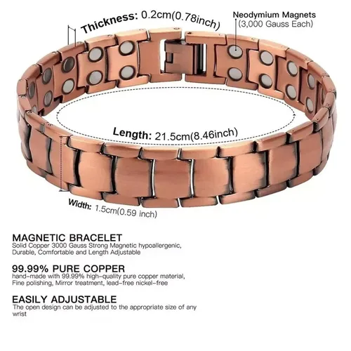 Miniatura 3 de Copper Bracelet for Men Copper Magnetic Bracelet Elegant 99.99% Solid Copper Bracelets with Double-Row Strong Magnets,Magnetic Jewelry