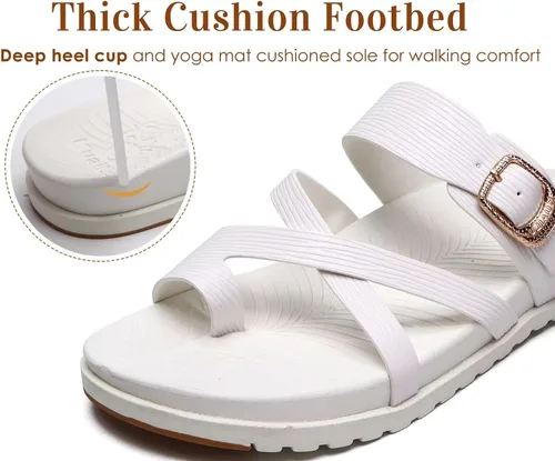 Miniatura 4 de KuaiLu - Sandalias ortopédicas para mujer con cómodo soporte de arco y amortiguación de tapete de yoga, sandalias planas de moda de verano de playa