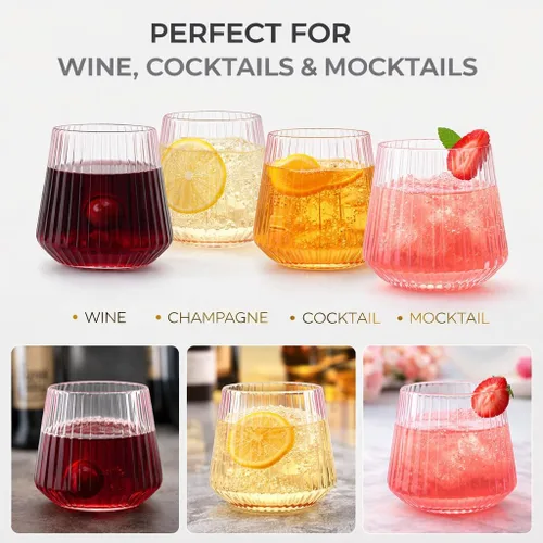 Miniatura 6 de 40 unidades de copas de vino, champán y whisky sin tallo irrompibles de plástico elegantes y duraderas de Origami Ripple, desechables para Rosa