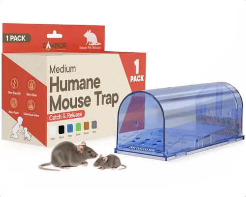 Blue Humane - Trampa para ratones, paquete de 1, jaula de captura y liberación en vivo para uso en interiores y exteriores, segura para mascotas y