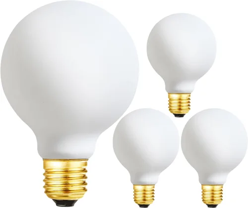 Miniatura 10 de Leools - Bombilla LED G25/G80 regulable sin parpadeo mate 6 W de vidrio esmerilado CRI95, luz blanca cálida 600 lm, bombilla LED Edison estilo globo