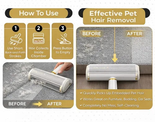 Miniatura 4 de Removedor de pelo de mascotas y rodillo de pelusa reutilizable – Removedor de pelo de gatos y perros para muebles, sofá, alfombra, ropa de cama