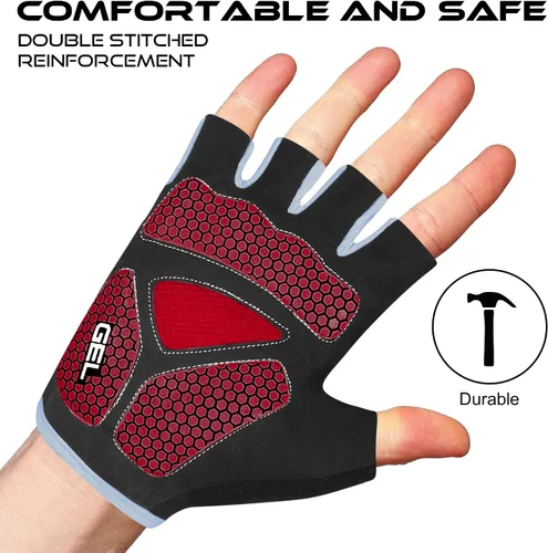 Miniatura 7 de BEAST RAGE Guantes de ciclismo de medio dedo para hombres y mujeres, guantes acolchados de gel, antideslizantes, absorben los golpes, levantamiento