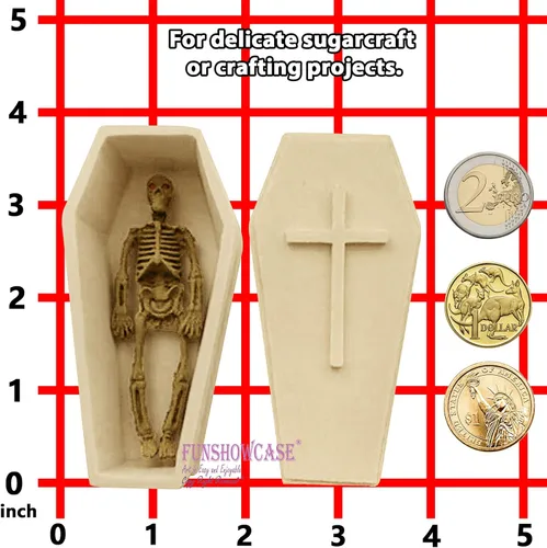 Miniatura 6 de Funshowcase Molde de silicona 3D de esqueleto de Halloween con sarcófago a juego para decoración de pasteles de fondant, arcilla polimérica