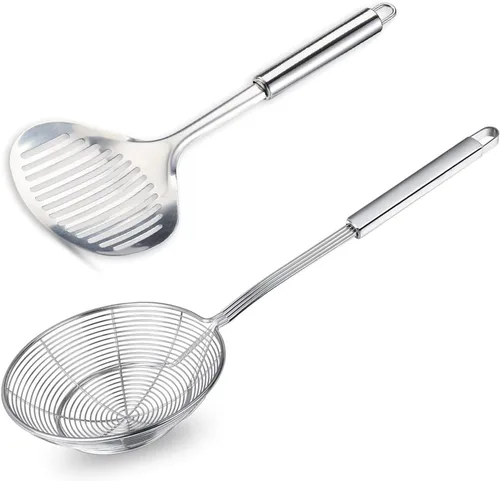 Miniatura 7 de Utensilios de cocina de acero inoxidable, espátula ranurada para pescado, cuchara, colador, filtro de agua, cucharón, cucharón, colador de araña