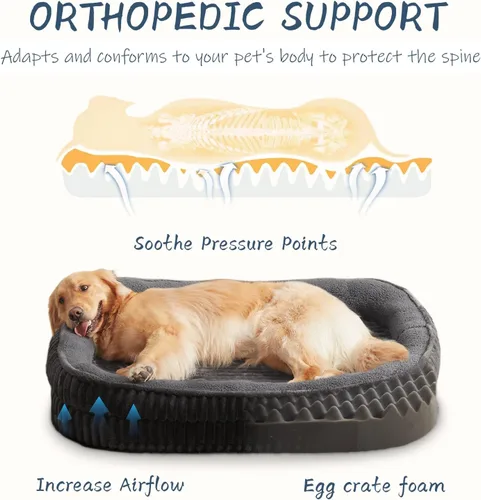 Miniatura 2 de Cama ortopédica para perros de razas medianas y grandes, sofá cama para perros con espuma de celda de huevo de alta densidad con cuatro lados