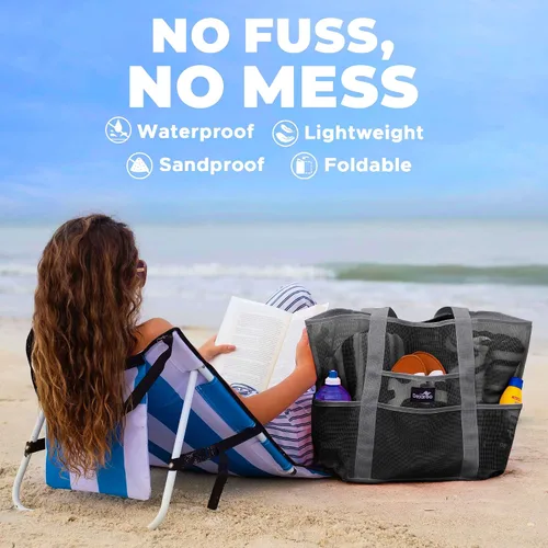 Miniatura 7 de Dejaroo Bolsa de playa de malla ligera, para juguetes y elementos esenciales de vacaciones