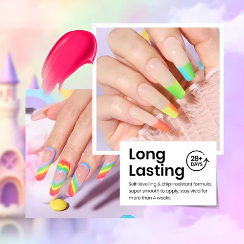 Miniatura 4 de Beetles - Juego de esmaltes de uñas en gel neón, 6 colores, rosado intenso, naranja, amarillo, verde, azul y morado, semipermanentes, uso