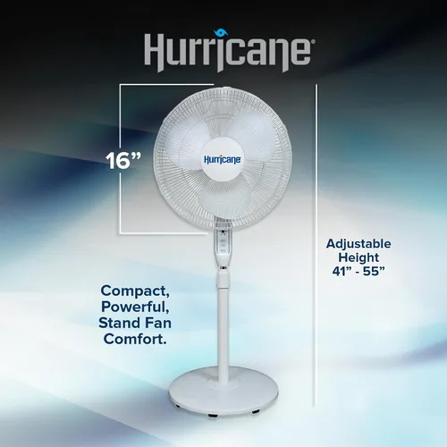 Miniatura 3 de Hurricane Ventilador de pedestal oscilante para el hogar y el dormitorio, 16 pulgadas supremo, blanco, ventilador eléctrico portátil de pie