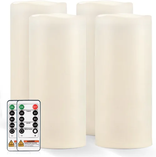Miniatura 20 de Homemory Velas grandes impermeables sin llama de 6" x 4" para exteriores con control remoto y temporizador, velas LED parpadeantes que funcionan