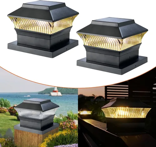 Miniatura 18 de Paquete de 4 luces solares para tapa de poste, modernas #2: se adapta a postes de vinilo de 4 x 4 y madera de 5 x 5 pulgadas, temperatura de 3