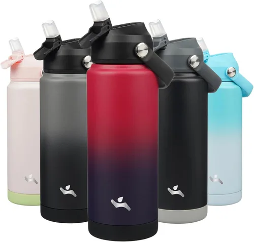 Miniatura 26 de Konokyo Botella de agua aislada con tapa de pajilla, botella de metal al vacío de acero inoxidable de 18 onzas con mango de silicona, color negro