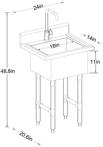 Miniatura 2 de ROCKPOINT Fregadero de acero inoxidable para preparación y utilidad, fregadero comercial hecho a mano con 14 pulgadas de profundidad x 18 pulgadas