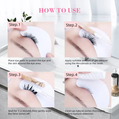 Miniatura 2 de Extensiones de pestañas, removedor de gel, 0.5 fl oz, rosa se disuelve rápidamente, pegamento para pestañas, profesional sensible y eliminación