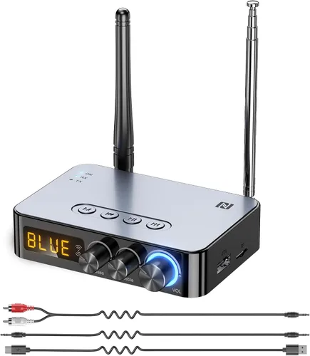 Receptor Bluetooth con control remoto, adaptador de audio para estéreo casero/altavoces, compatible con RCA, 0.138 in AUX, USB, tarjeta TF, NFC