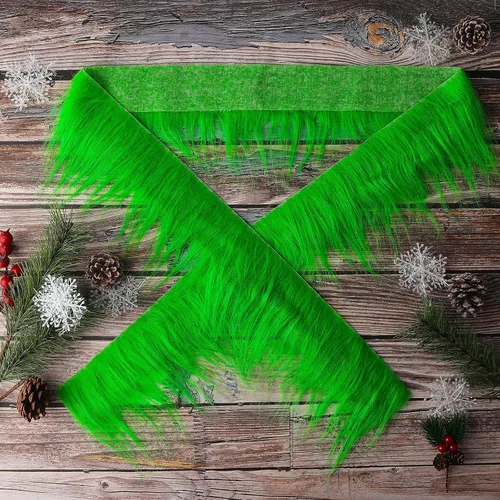 Miniatura 8 de Lusofie Tiras Precortadas de Tela de Piel Sintética Afelpada Lanuda 2x60 pulgadas Piel Verde Esponjosa Peluda para Manualidades para Árbol