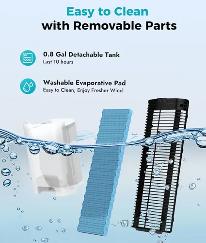 Miniatura 11 de Rellytech Enfriador de aire evaporativo: enfriador de pantano con tanque de agua de 3 L, 3 modos y 3 velocidades, control remoto, temporizador de 12