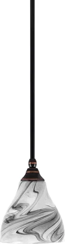 Miniatura 222 de Toltec Lighting Tallo Colgado Mini colgante, acabado de cobre negro, 3.5" cuadrado humo burbuja vidrio