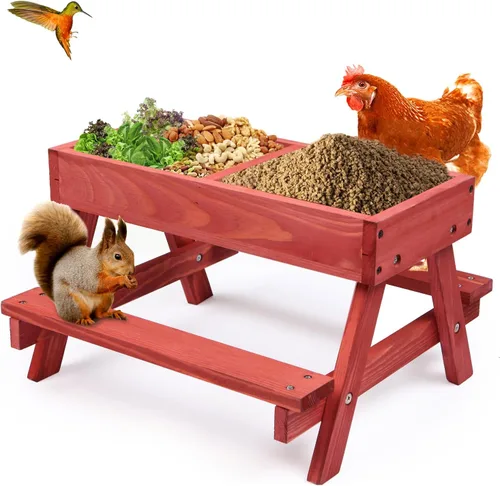 Miniatura 8 de Mesa de pollo sin residuos, comedero de picnic de pollo hecho a mano de madera carbonizada, kit grande de comedero de pollo para bricolaje, Madera