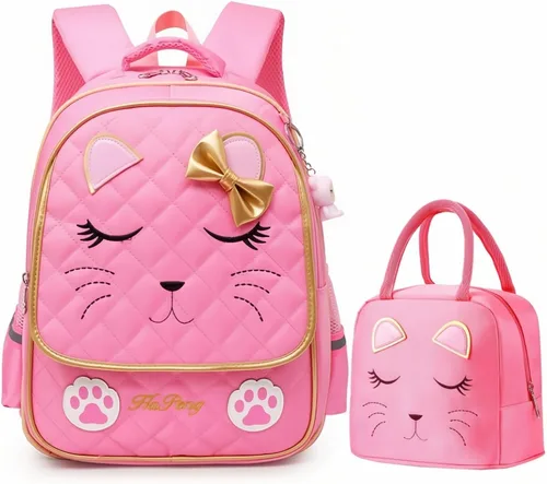 Miniatura 33 de Juego de 2 mochilas escolares con lazos para niñas y estudiantes, diseño de princesa para escuela primaria, 2pcs Negro-s, 2Pcs BagSet S