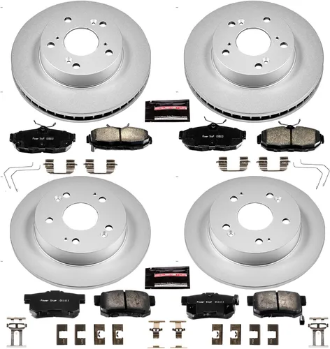 Miniatura 2 de Power Stop Rotor de freno recubierto CRK6320 y pastillas de freno de cerámica - delantero y trasero para Honda Civic 2012 [Modelo específico]