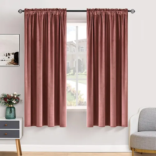 Miniatura 49 de MIULEE - Juego de 2 paneles de cortinas negro opacas y térmicas de terciopelo para la sala de estar y dormitorio, con bolsillo para cortinero, de 63