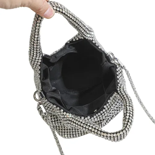 Miniatura 4 de UMREN Bolso de mano anudado con purpurina completa para mujer, con diamantes de imitación de cristal, bolso cruzado de noche con diamantes